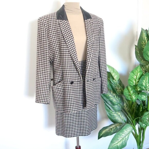 Italian Designer Genny Black White Wool Cashmere Pencil Skirt & Blazer Set - Picture 12 of 13